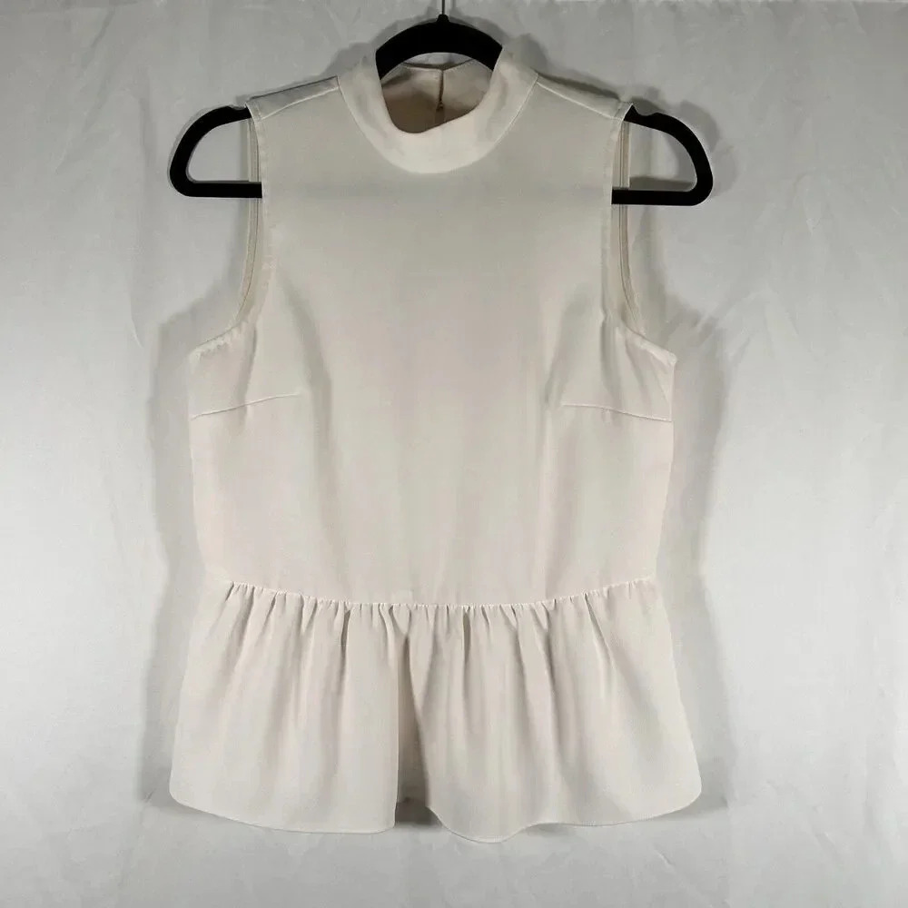 J Crew Blouse Women's XS Ivory White Sleeveless High Neck Polyester Top